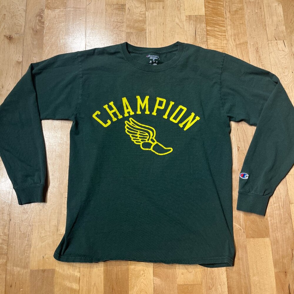 Champion Long Sleeve Winged Foot T Shirt Green - Men's Medium - GUC